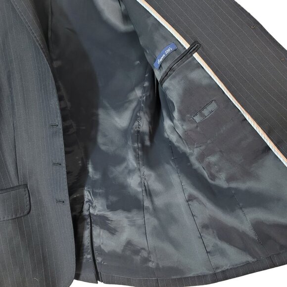 J. Crew Pinstripe Blazer Blue Size 4 Tall Notch 3-Button Single Super 120s Wool - Picture 6 of 10